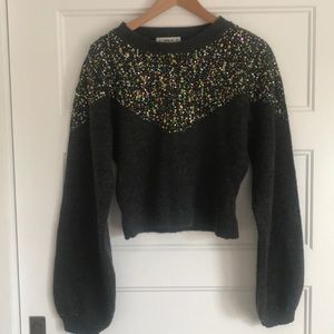 Embellished balloon sleeve sweater